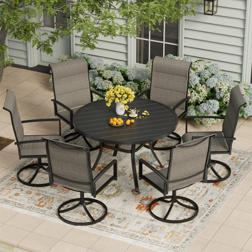 HAK 7 Pieces Patio Round Table Outdoor Dining Set &amp; Reviews | Wayfair